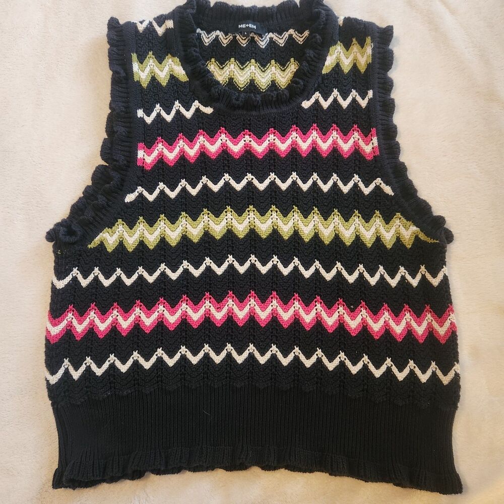 ME+EM Multi-Color Zigzag Cotton Sweater Vest Size Large - Excellent Condition